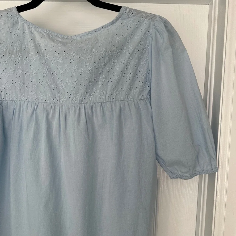 Soya‎ Concept Puff Sleeve Eyelet Detail Cottagecore Prairie Blue Size Small NWT